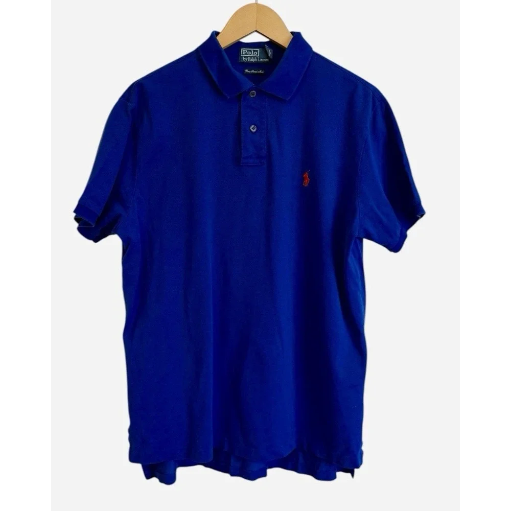 Polo Ralph Lauren Shirt Pima Stretch Mesh‎ Blue Short Sleeve Mens L Preppy Golf